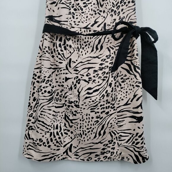 H&M Strapless Sweetheart Cheetah Tie Waist Cocktail Mini Dress 8 Women Cream - Picture 3 of 10